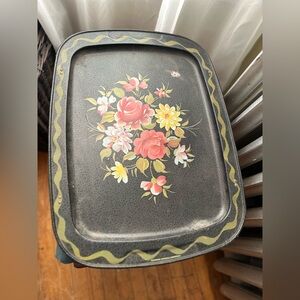 Vintage Hand Painted Floral Decorative Tole Tray